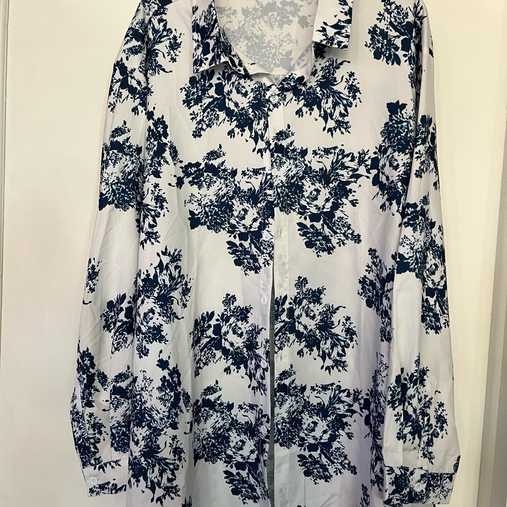 Men's Floral Dress Shirt - Blue and White